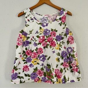 🦋 Incognito Off White Floral Vintage Tank Top Blouse Large Spring Easter